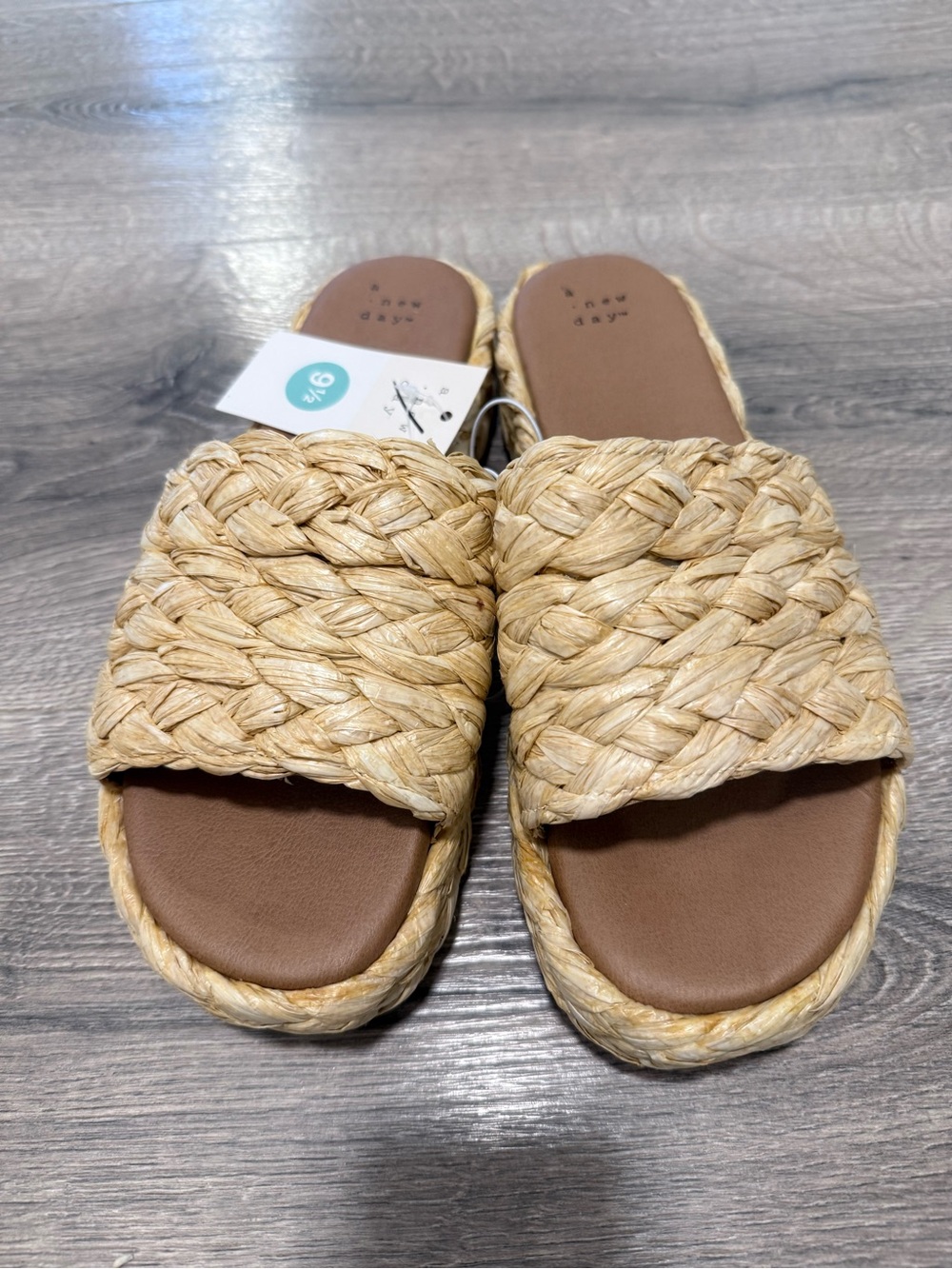 a new day Braided Straw Slide Sandals in Natural and Brown NWT